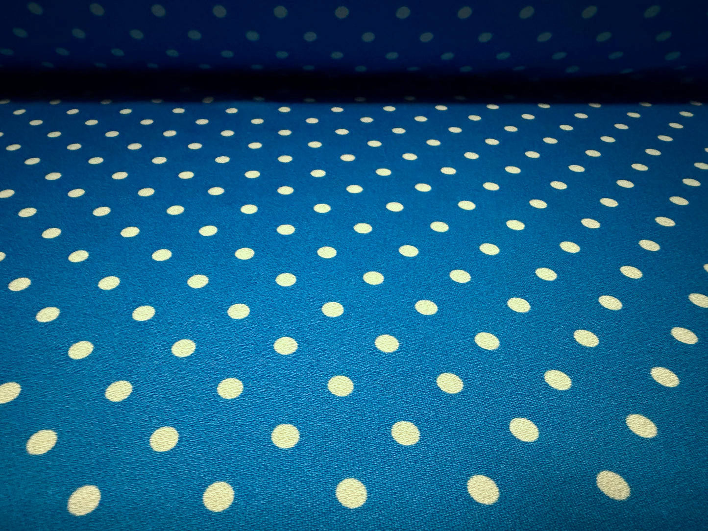 Stretch spandex crepe jersey fabric, per metre - polka dot print - blue & light grey