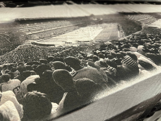 Thick & thin stretch spandex single jersey fashion fabric, per metre - Wembley Cup Final print - monochrome