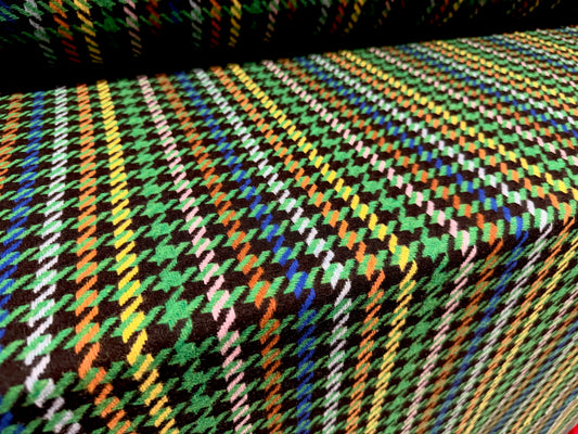 Wool tweed fabric, per metre - houndstooth - black & emerald green