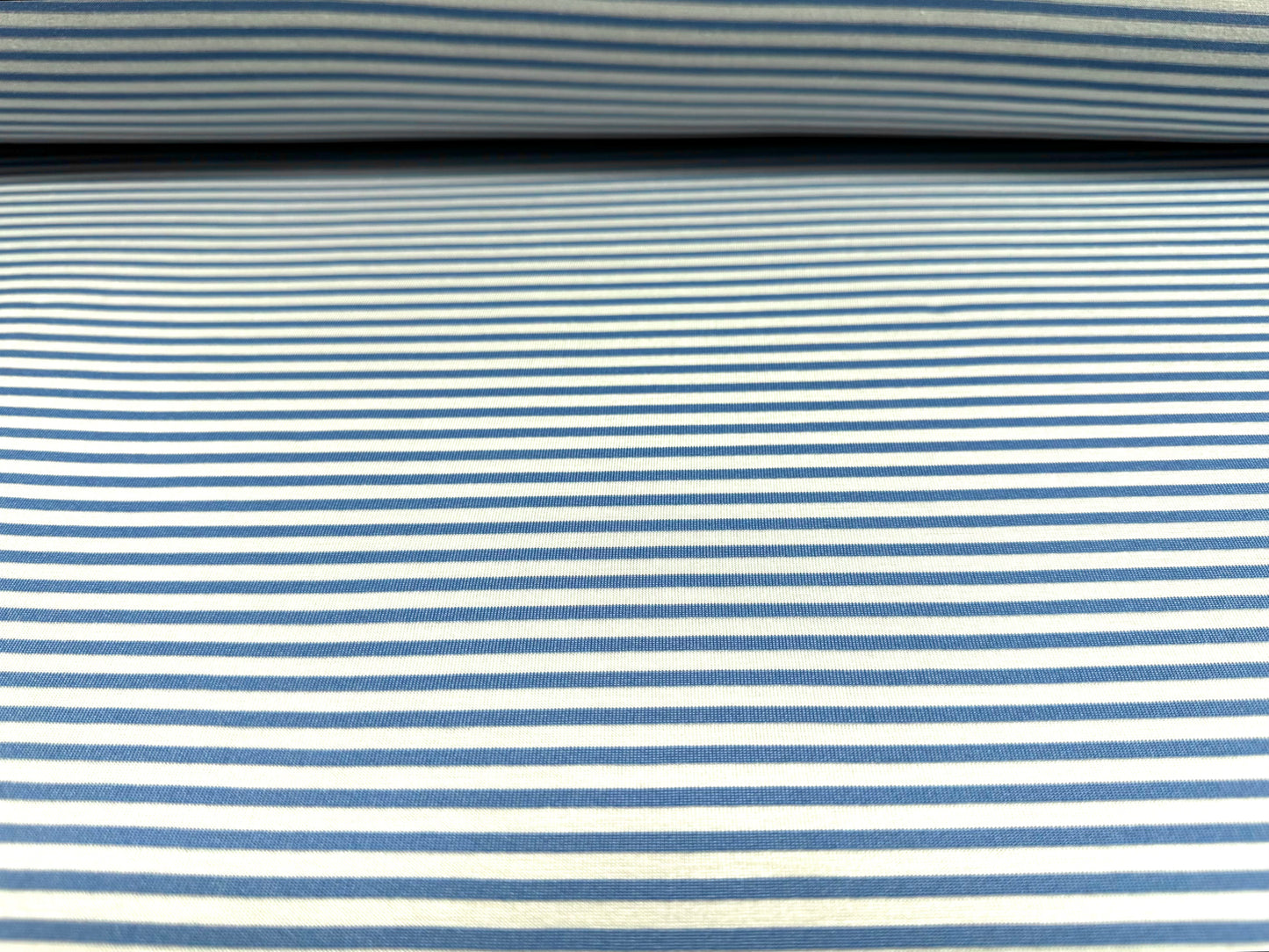 Viscose spandex stretch single jersey fabric, per metre - stripe - mid blue & white