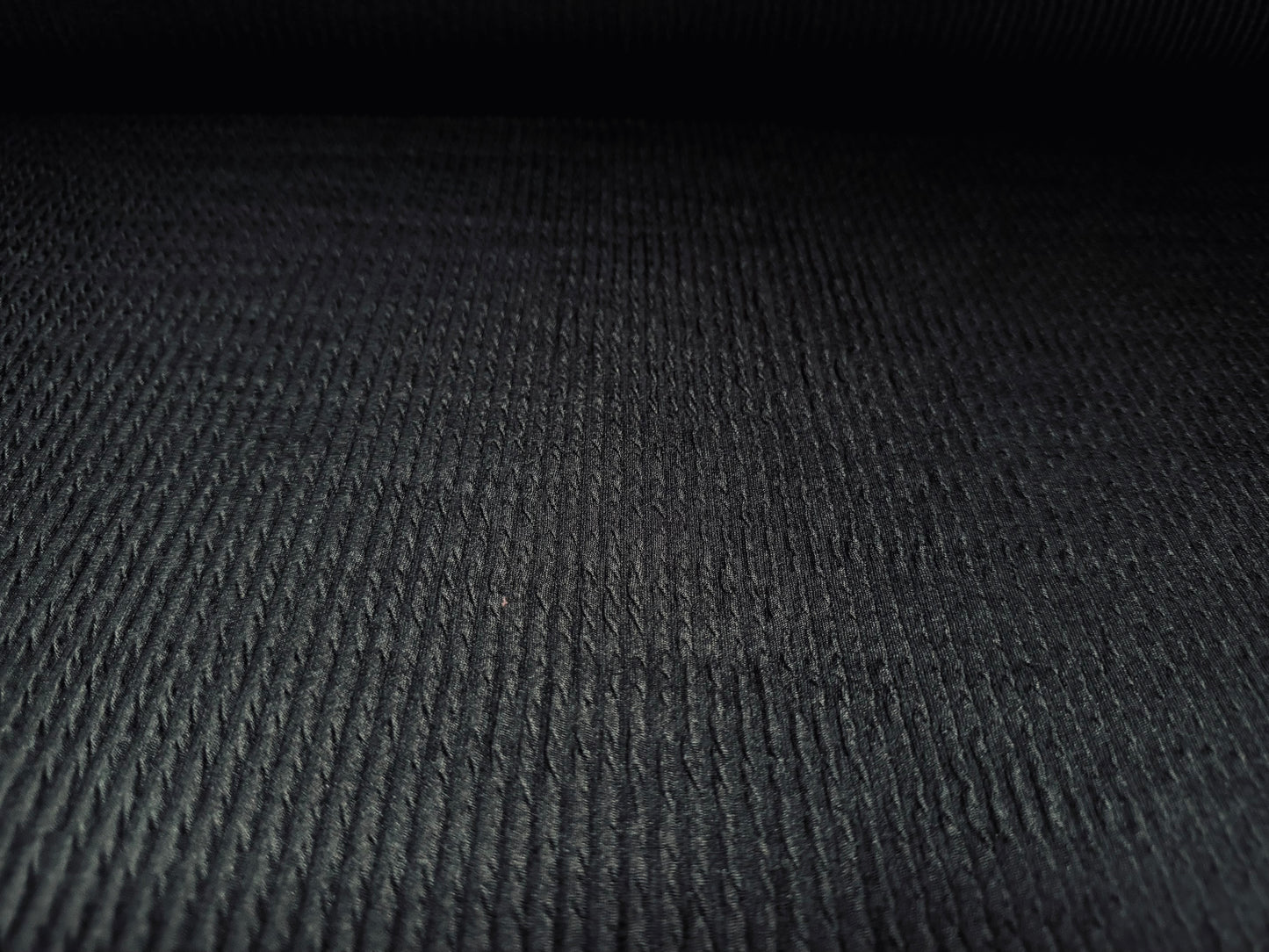 Textured thermal rib stretch spandex jersey knit fabric, per metre - plain - black