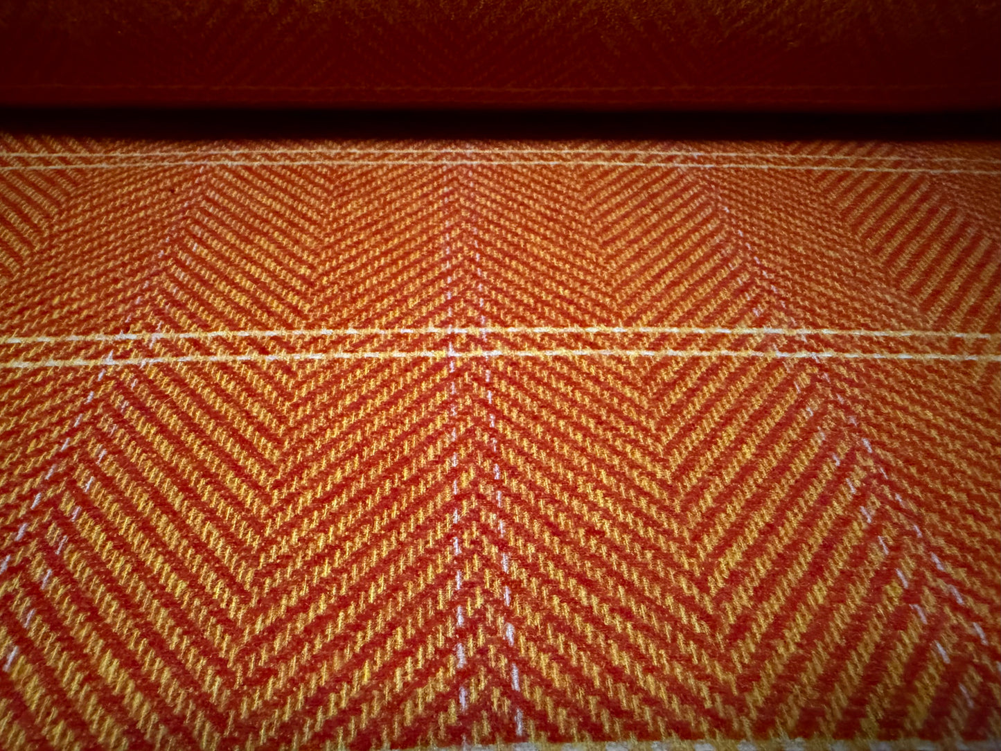 Wool flannel fabric, per metre - herringbone stripe - dark orange