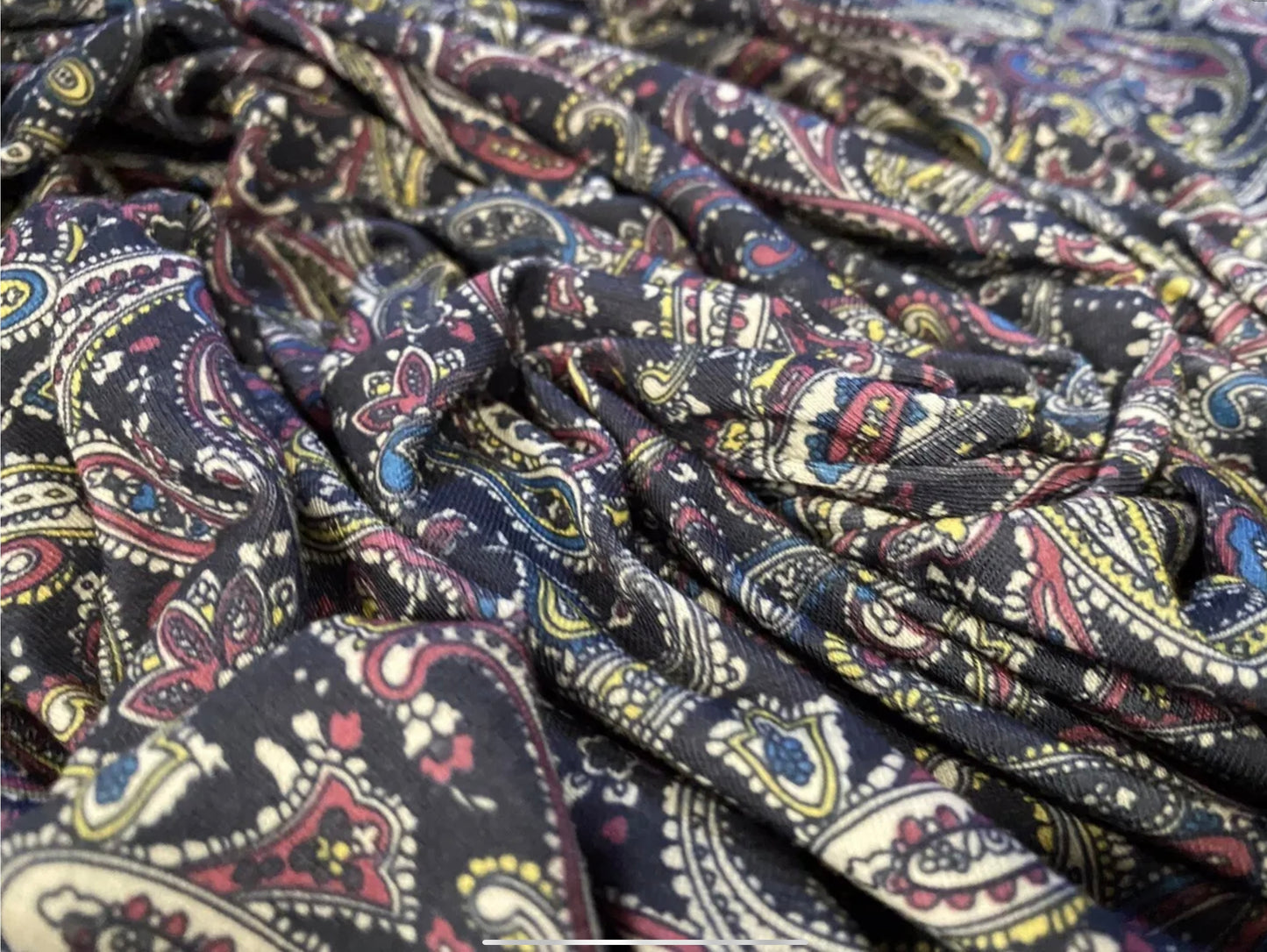 Soft handle single jersey fashion fabric, per metre - paisley print - navy blue