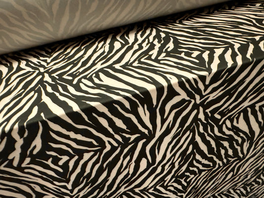 ITY stretch spandex single jersey fabric, per metre - zebra print - black & cream