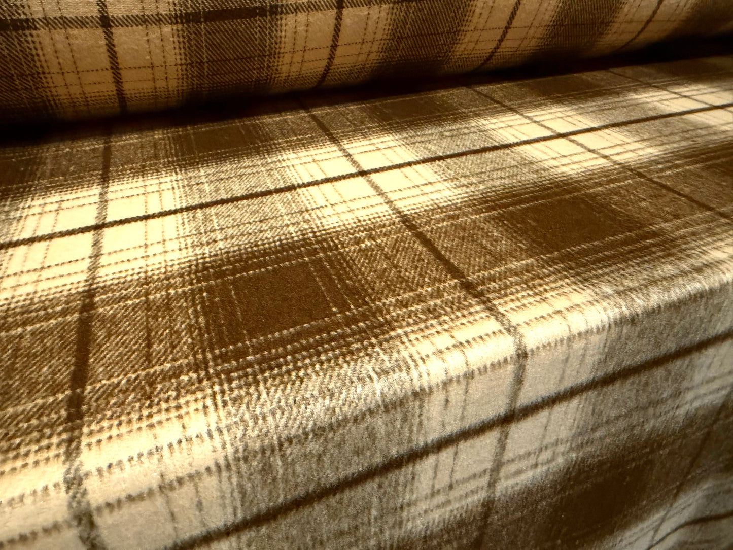 Heavyweight wool flannel coat jacket fabric, per metre - plaid check - brown & beige