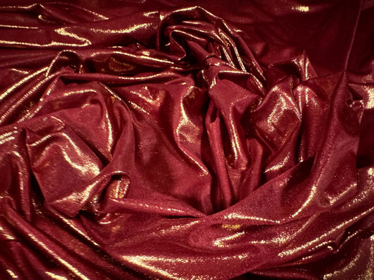 Metallic stretch spandex single jersey fabric, per metre - garnet & gold
