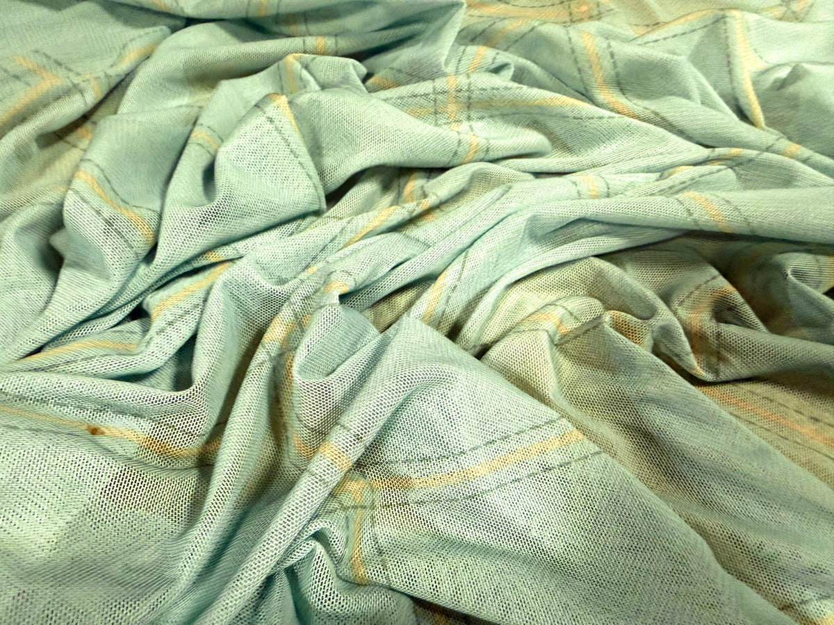 Power mesh net stretch spandex fabric, per metre - check print - mint green