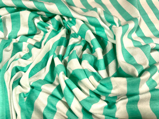 Viscose spandex stretch single jersey fabric, per metre - stripe - menthol & white