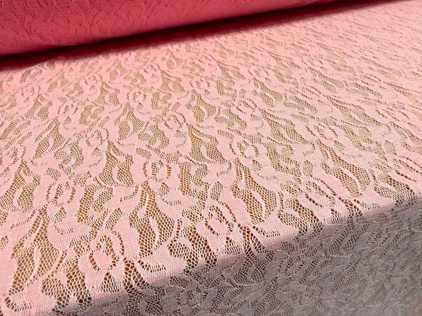 Stretch spandex lace fabric, per metre - floral - pink