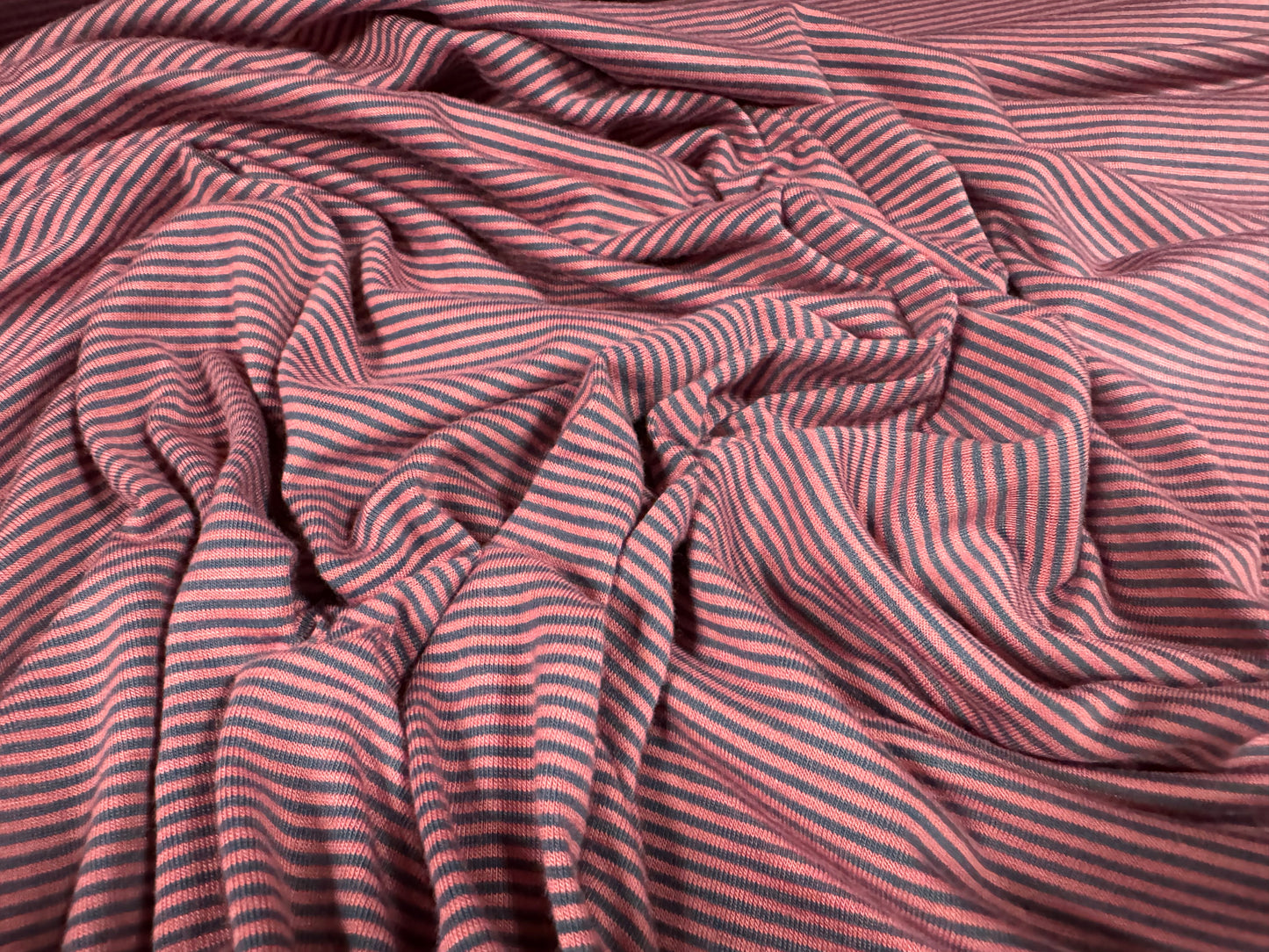 Viscose spandex stretch single jersey fabric, per metre - pinstripe - pink & blue