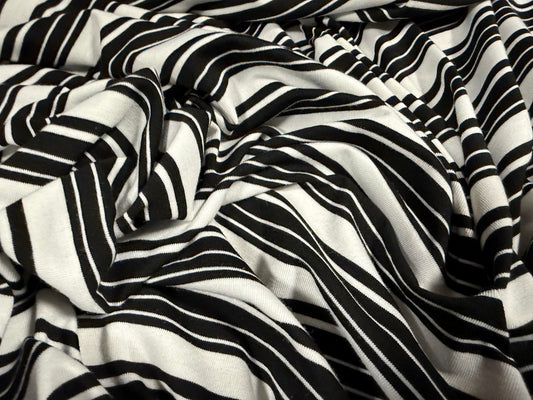 Viscose spandex stretch single jersey fabric, per metre - stripes - black & white