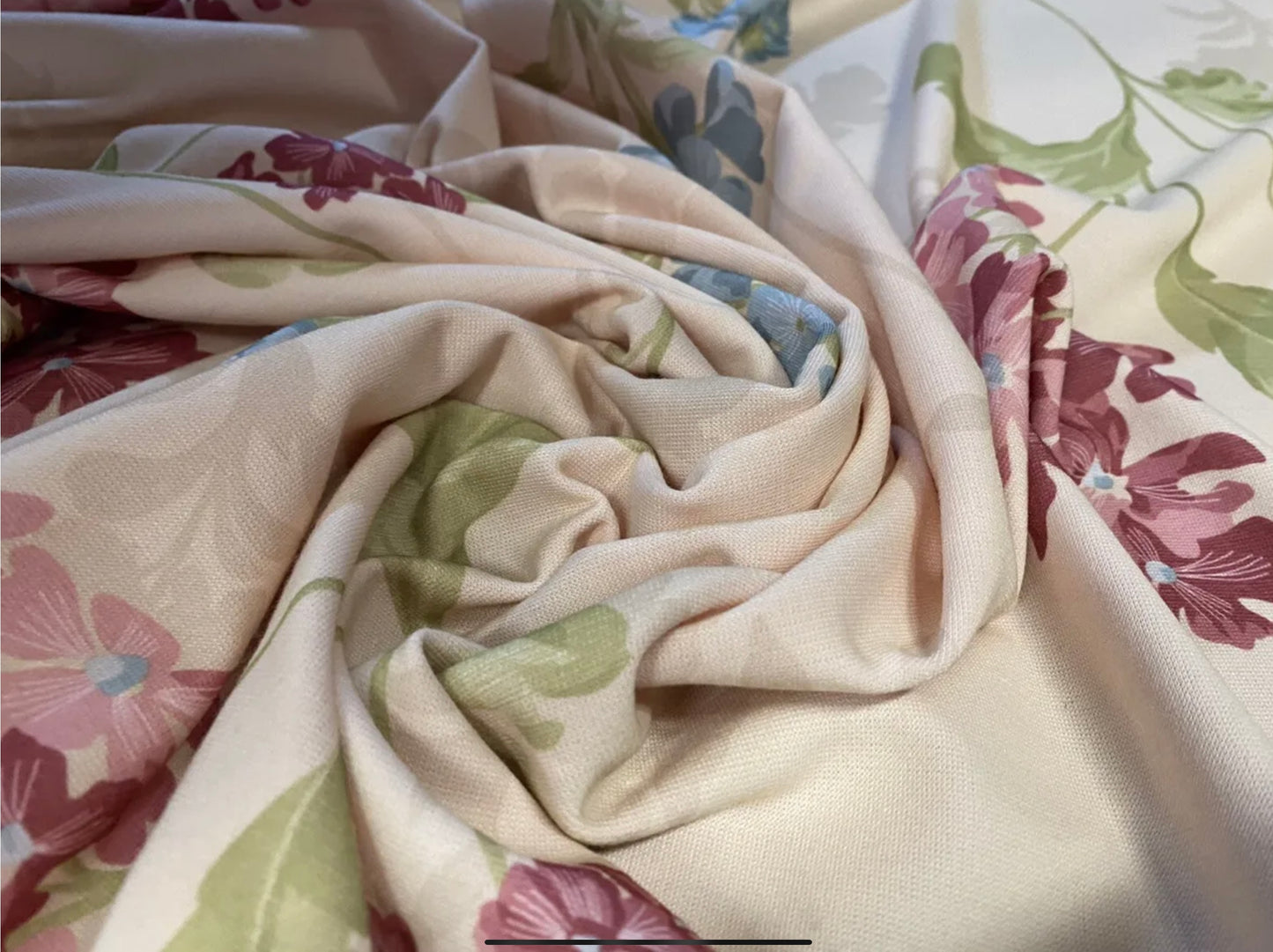 Double jersey knit stretch spandex dress fabric, per metre - delphinium floral print - nude