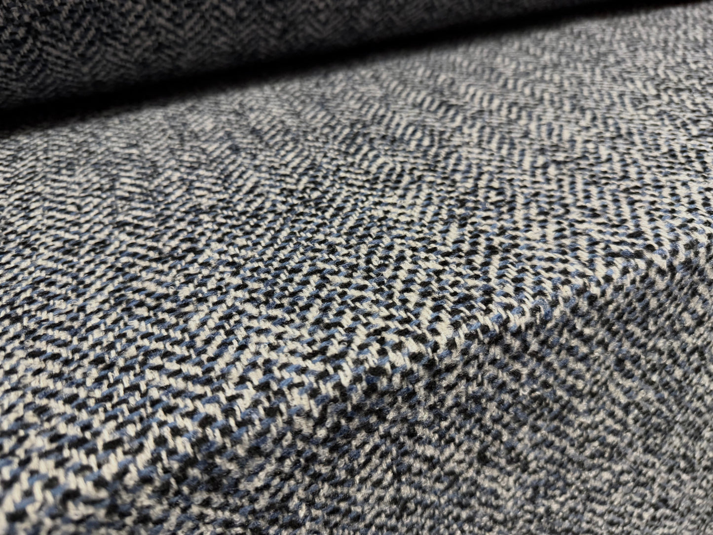 Heavyweight wool bouclé fabric, per metre - herringbone - navy blue