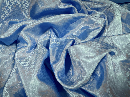Silky satin woven fabric, per metre - dogtooth jacquard - sky blue