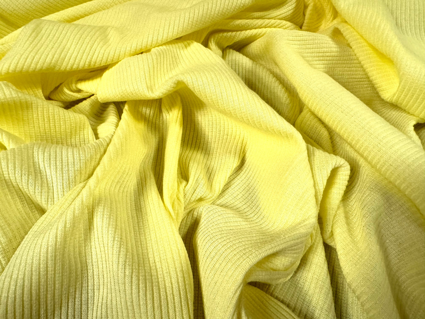 Soft handle 2x1 ribbed jersey knit fabric, per metre - plain - lemon