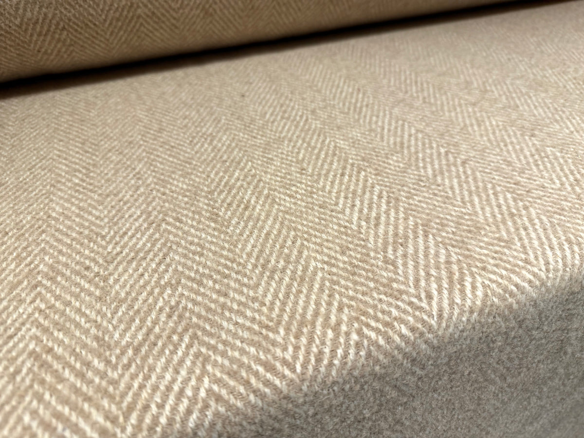 Heavyweight wool coat & jacket fabric, per metre - herringbone - cream & beige