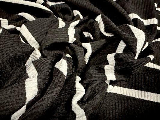Stretch Spandex rib jersey fabric, per metre - stripe - black & white