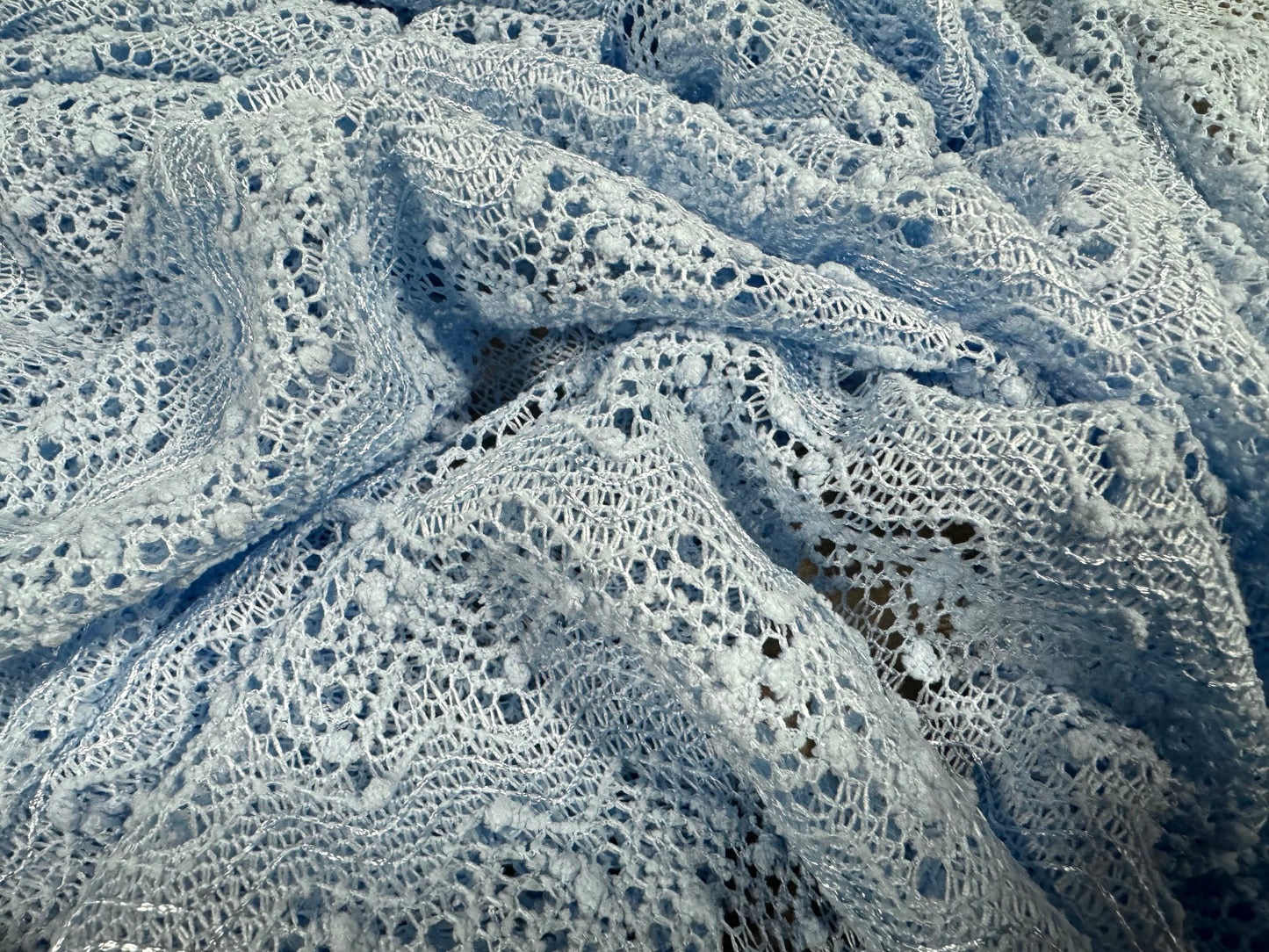 Couture bouclé knit dress fabric with sequins, per metre - chevron - sky blue