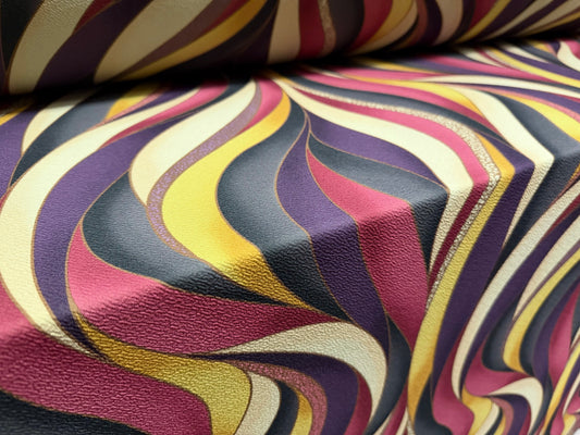 ‘Liverpool’ textured scuba stretch spandex jersey fabric, per metre - wavy swirl print - magenta purple & sage