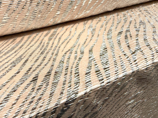 Metallic bodre satin jersey fabric, per metre - zebra print - blush & silver