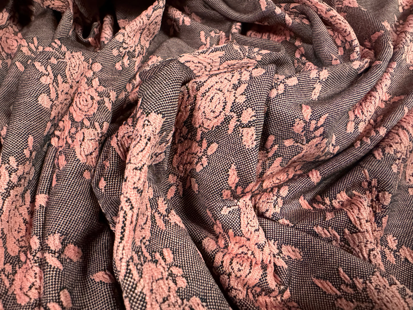 Stretch double jersey fashion fabric, per metre - floral bouquet jacquard - pink & grape