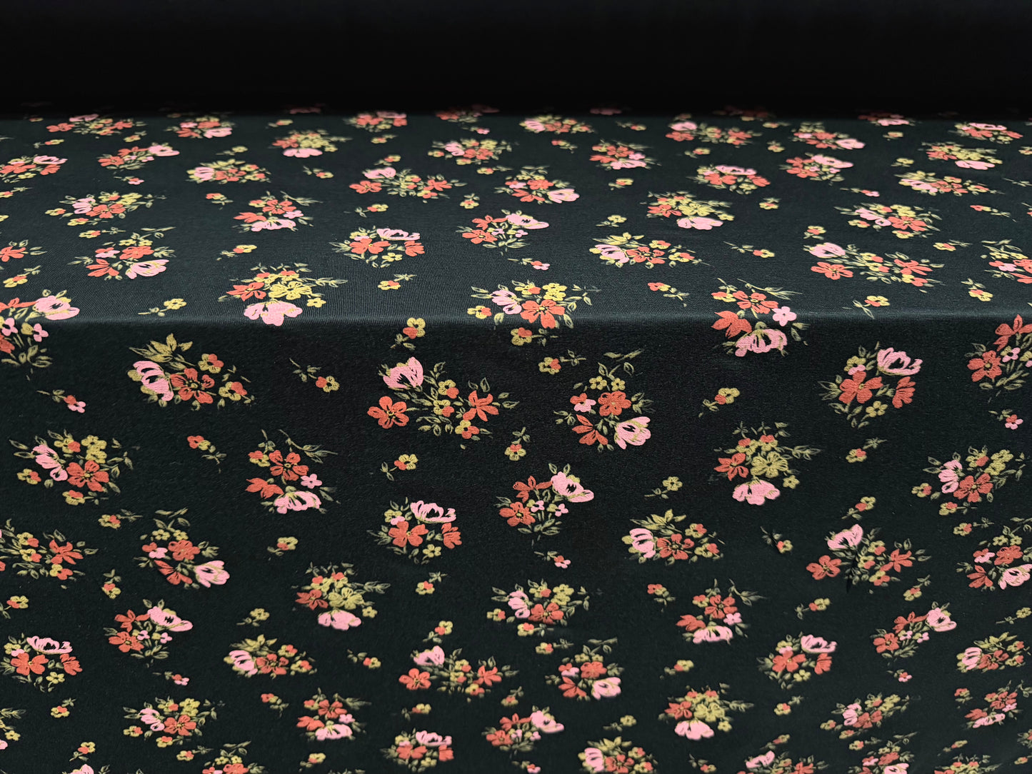 Viscose spandex stretch jersey fabric, per metre - floral print - black pink & coral