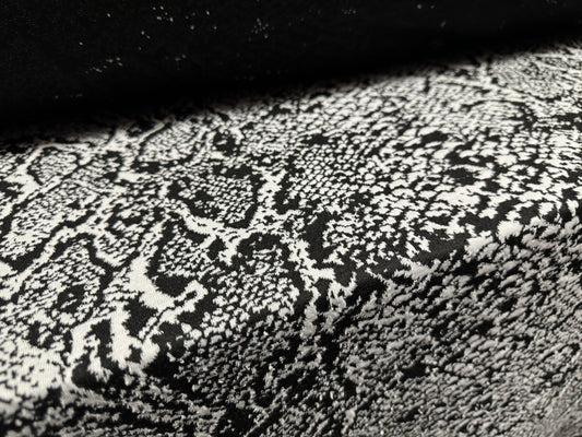 Stretch double jersey fabric, per metre - snakeskin jacquard - black & white