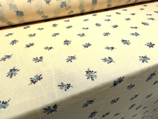 Power mesh net stretch spandex fabric, per metre - ditsy bouquet floral print - buttermilk & sky blue