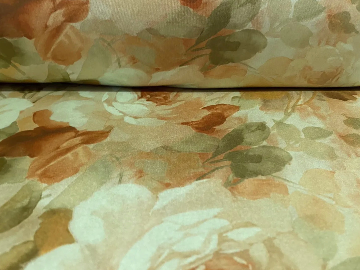 Soft touch stretch spandex single jersey fabric, per metre - roses flower print - mint & orange