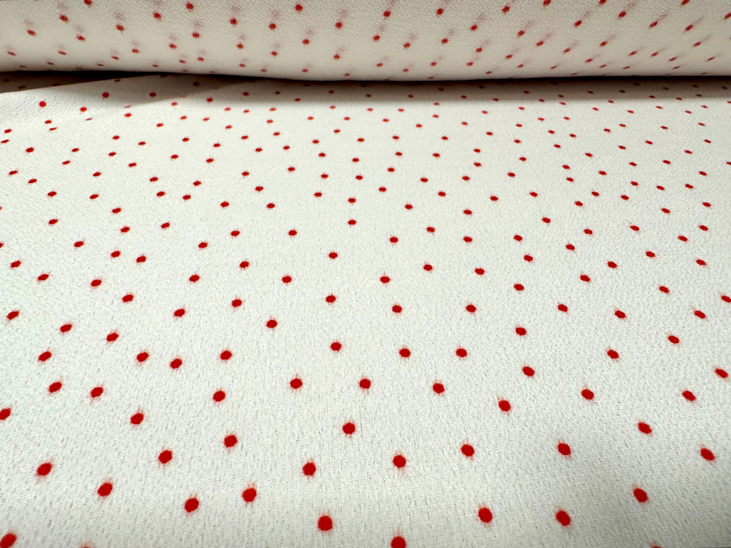 Pebble crepe woven dress fabric, per metre - spot print - ivory & red