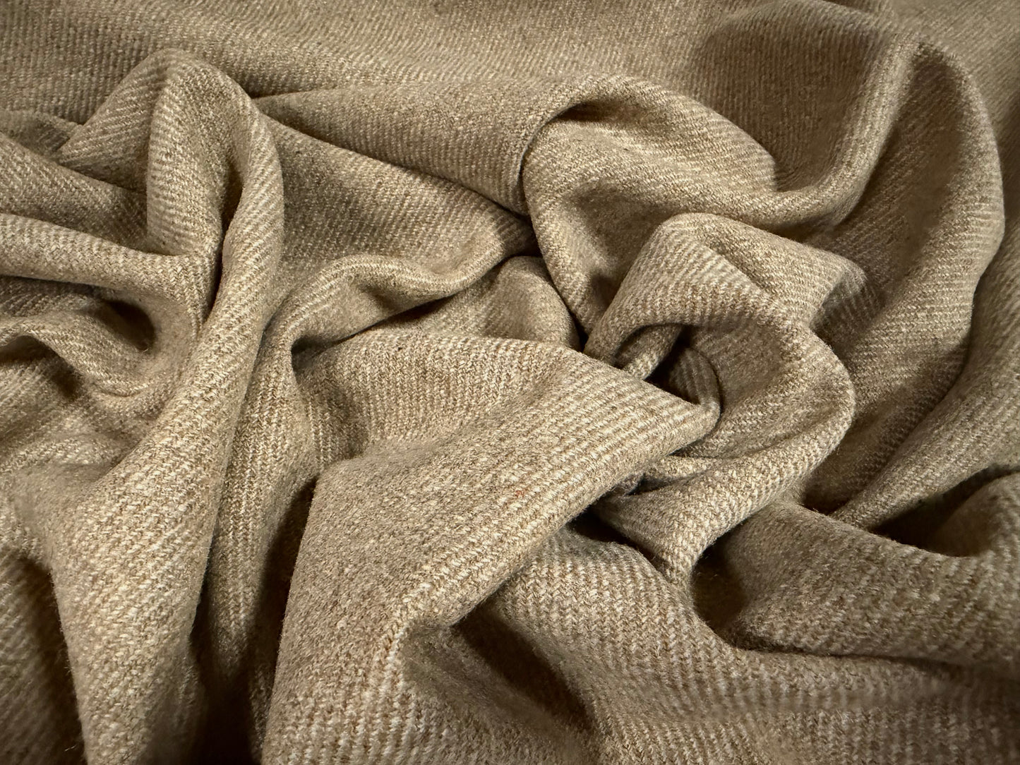 Wool tweed fabric, per metre - plain - stone