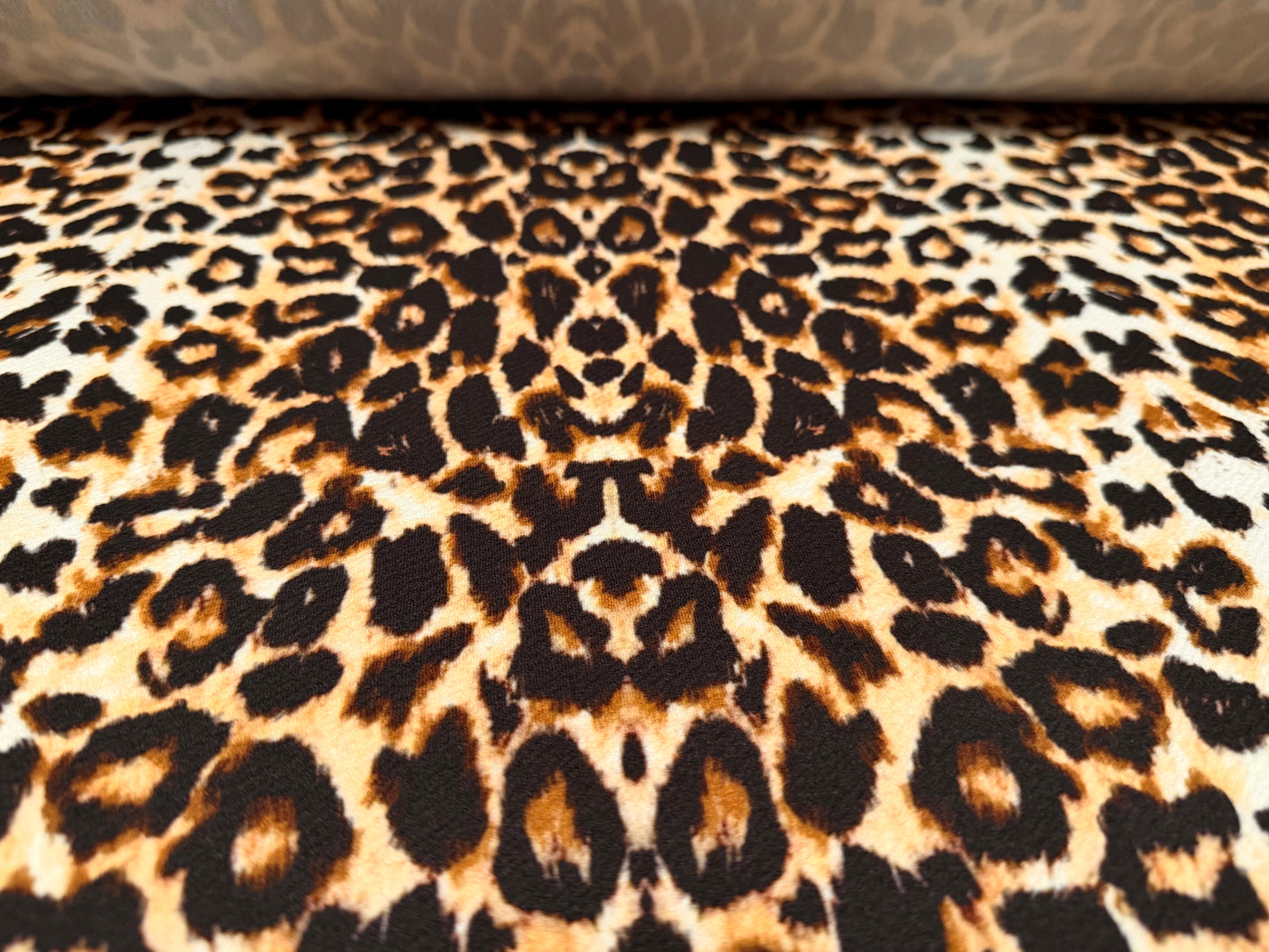 Waterfall textured scuba stretch jersey fabric, per metre - leopard print - brown & gold