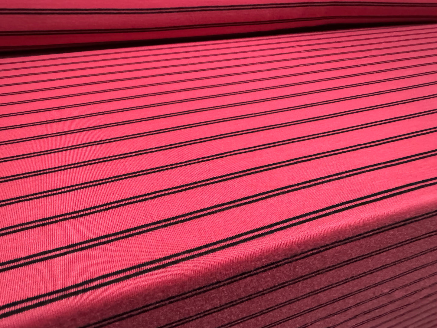 Viscose single jersey fashion fabric, per metre - tramline stripe - cerise pink