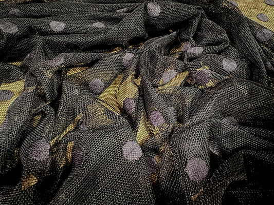 Power mesh net stretch spandex fabric, per metre - polka dot jacquard - black