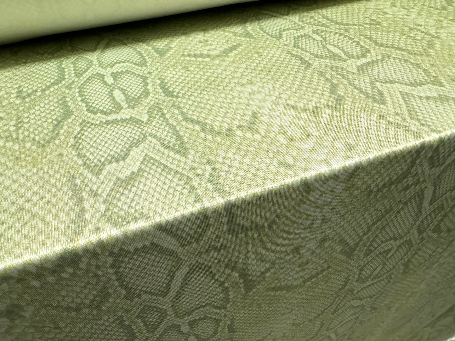 Soft touch stretch spandex jersey fabric, per metre - snakeskin print - pale green|