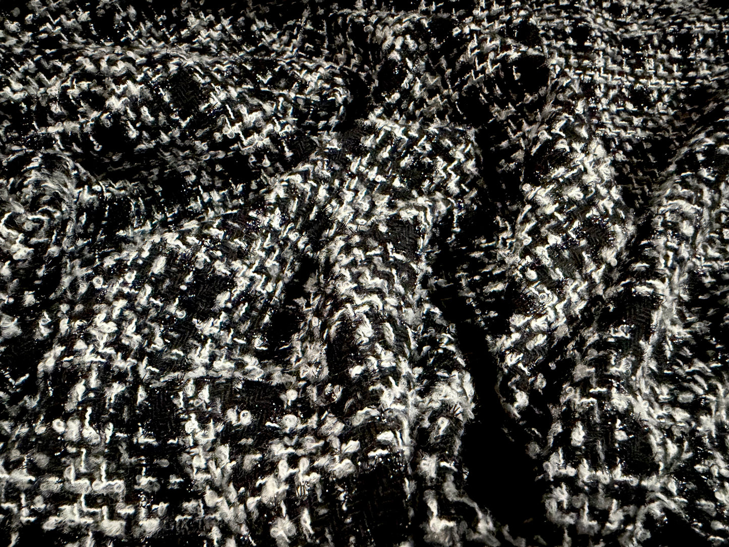 Metallic wool bouclé fabric, per metre - check - black & white