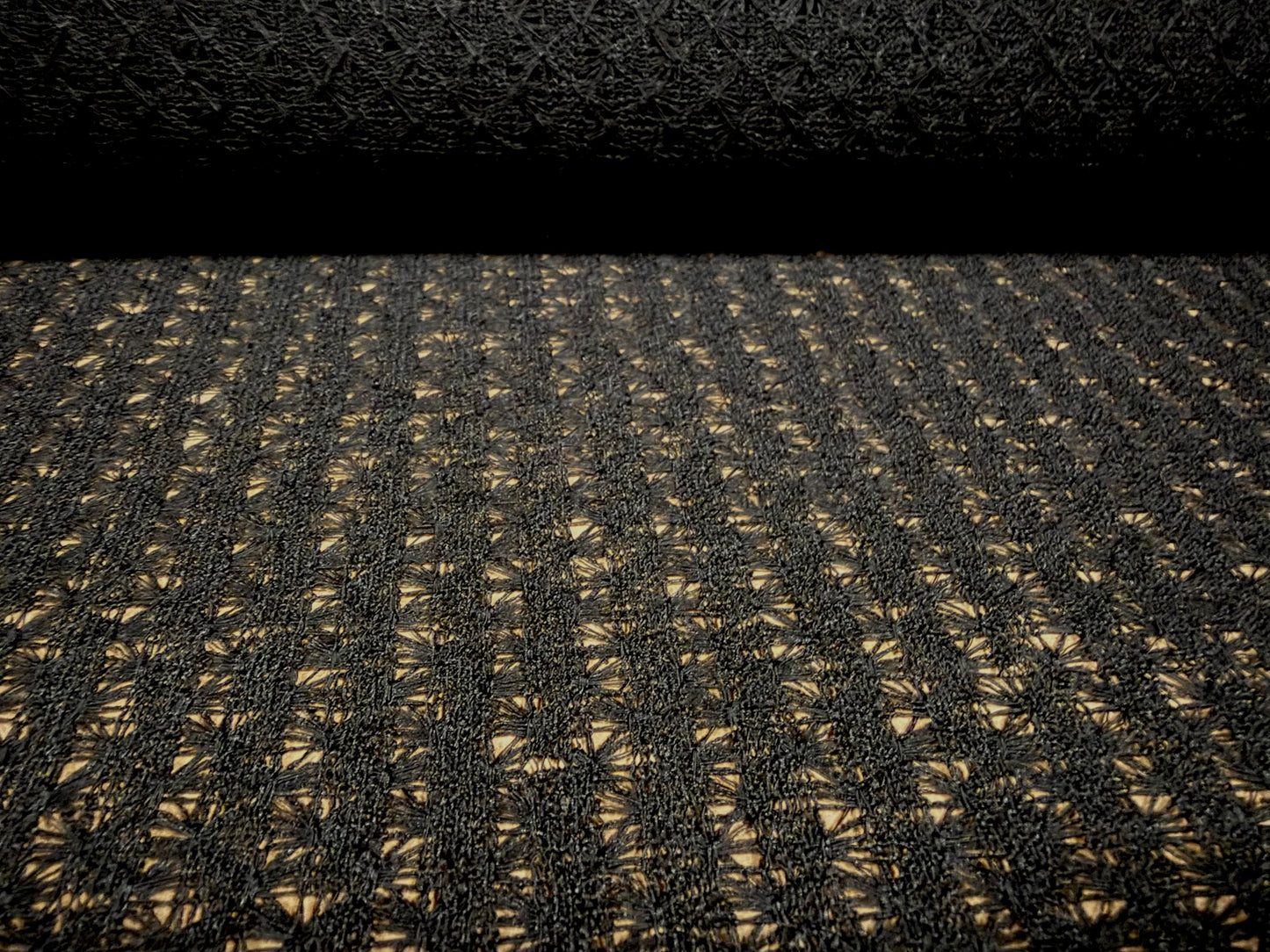 Soft stretch crochet knit jersey fabric, per metre - black