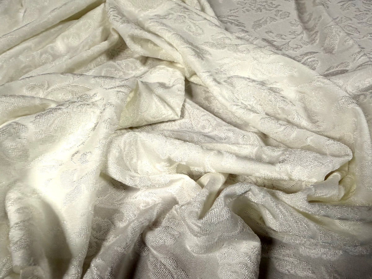 Stretch spandex floral jacquard jersey fabric, per metre - ivory