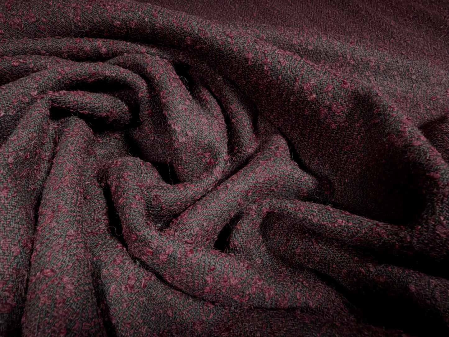 Wool bouclé fabric, per metre - plain - burgundy