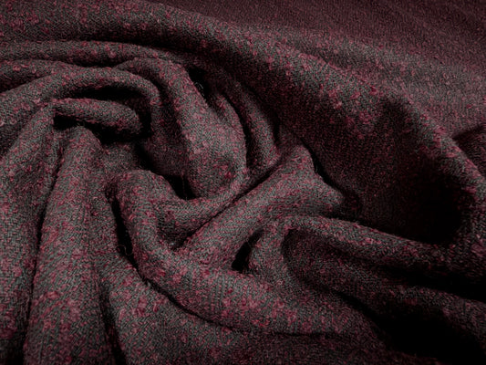 Wool bouclé fabric, per metre - plain - burgundy