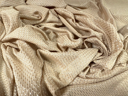 Stretch spandex fishnet satin jersey fabric, per metre - demerara