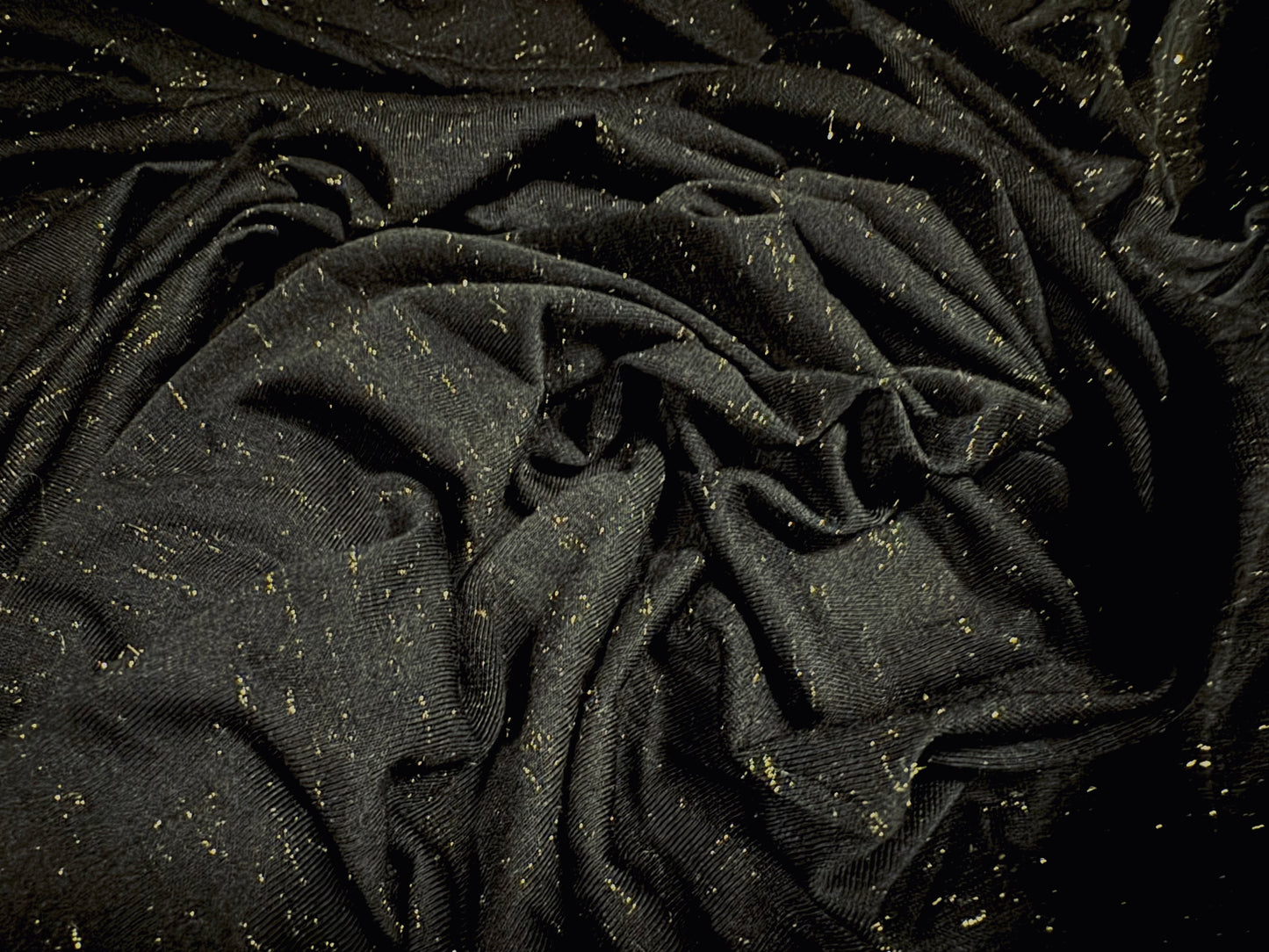 Metallic viscose stretch single jersey fabric, per metre - black with gold fleck