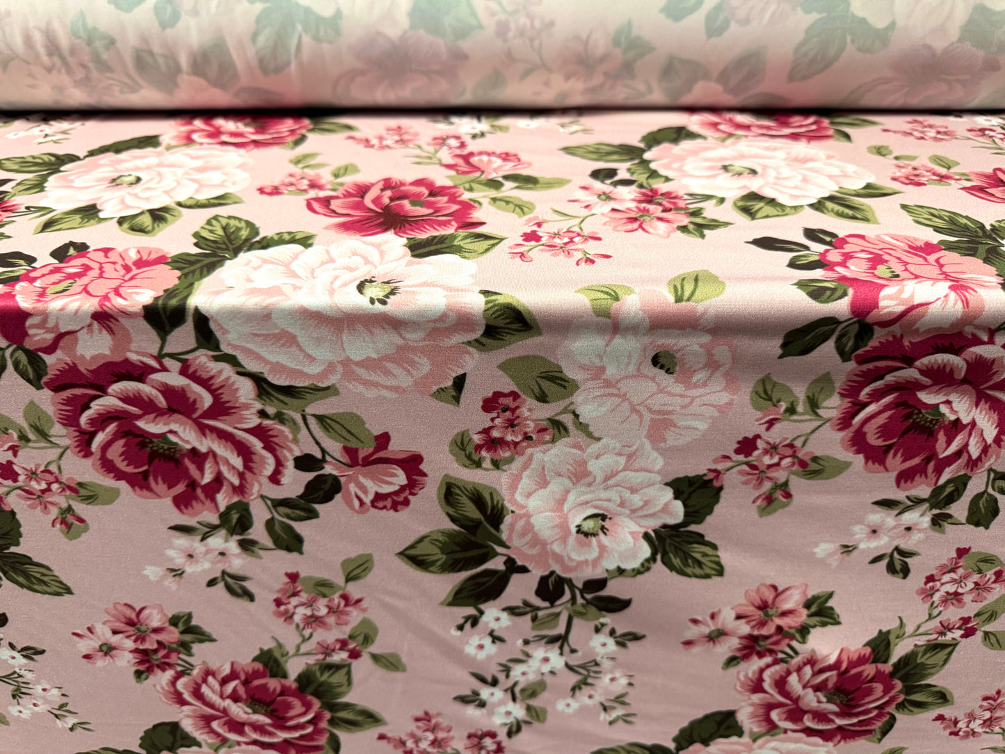 ITY stretch spandex single jersey fabric, per metre - floral print - pink carnations