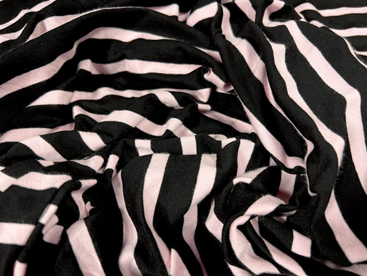 Viscose spandex stretch single jersey fabric, per metre - stripe - black & light pink