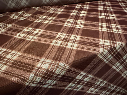 Power mesh net stretch spandex fabric, per metre - Argyle check print - chestnut brown
