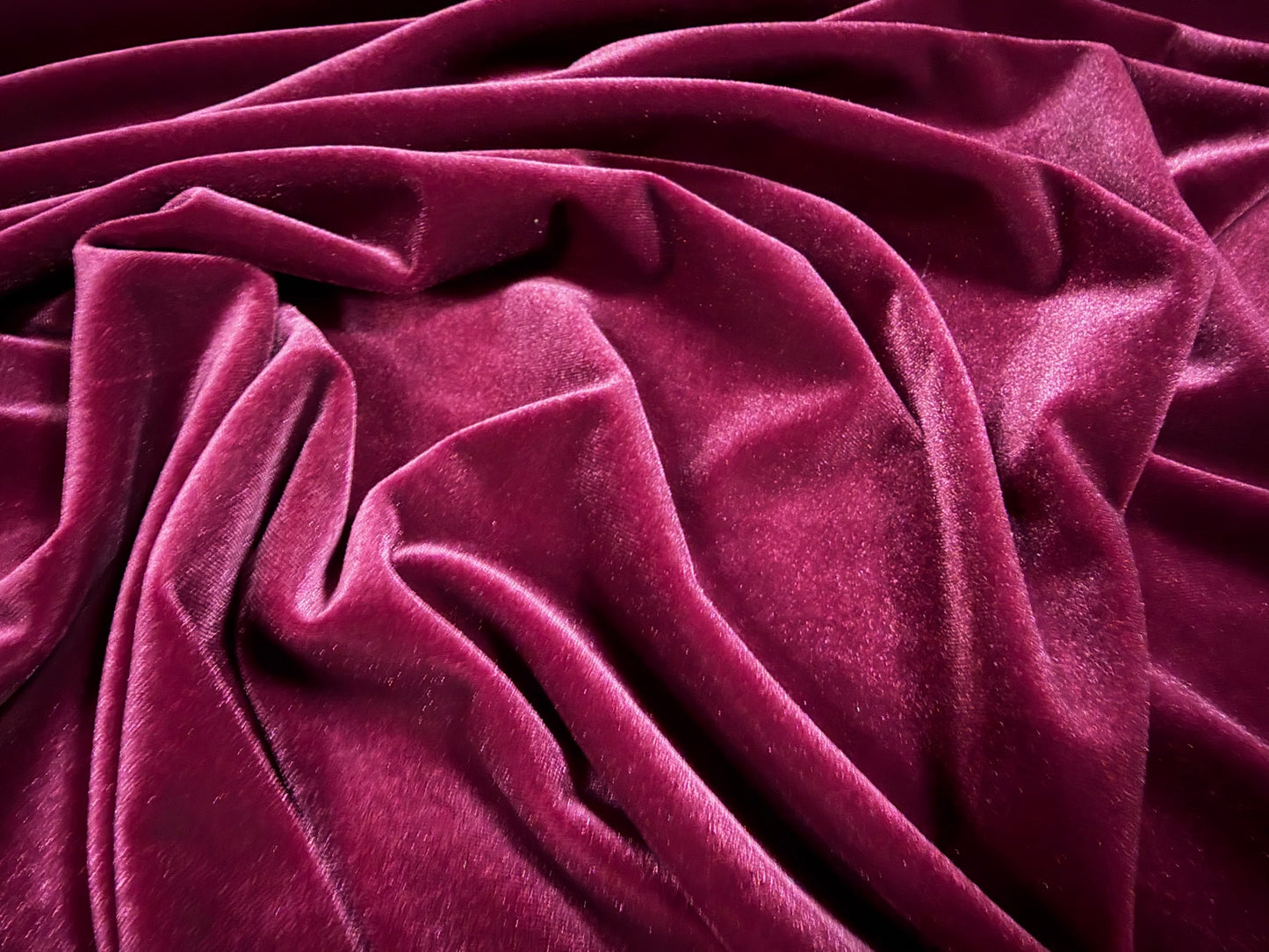 Spandex velvet stretch dress fabric, per metre - plain - deep magenta