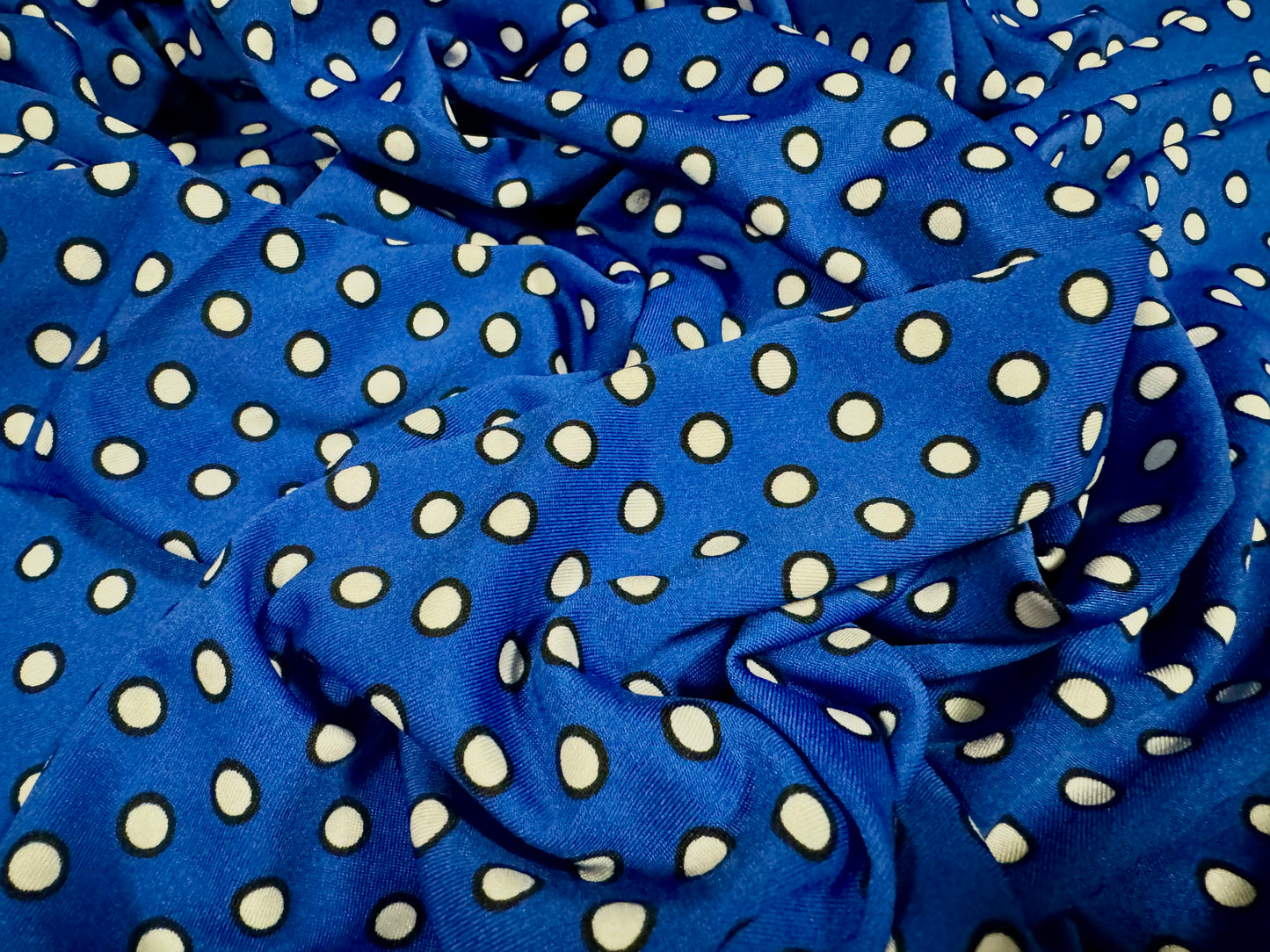 Stretch spandex single jersey fabric, per metre - Bright spot print - blue