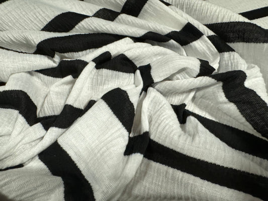 Stretch crinkle jersey fashion fabric, per metre - stripe - white & black