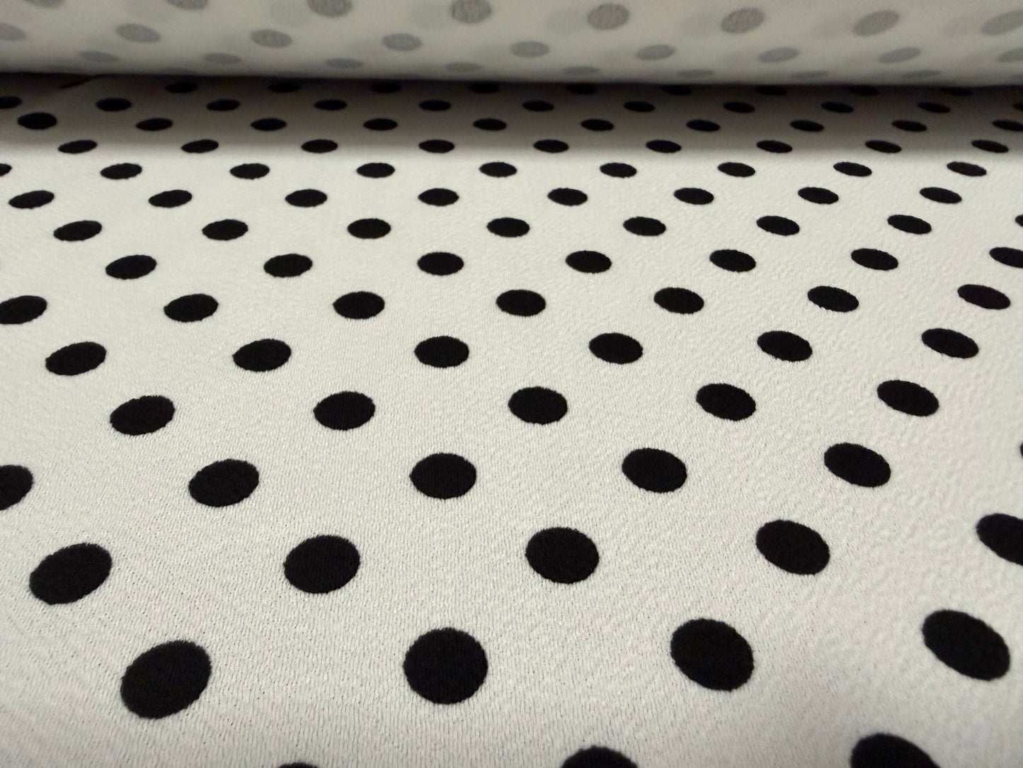 Liverpool scuba stretch spandex double jersey fabric, per metre - polka dot print - white & black