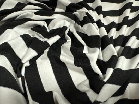 Soft handle stretch single jersey fashion fabric, per metre - stripe - black & white